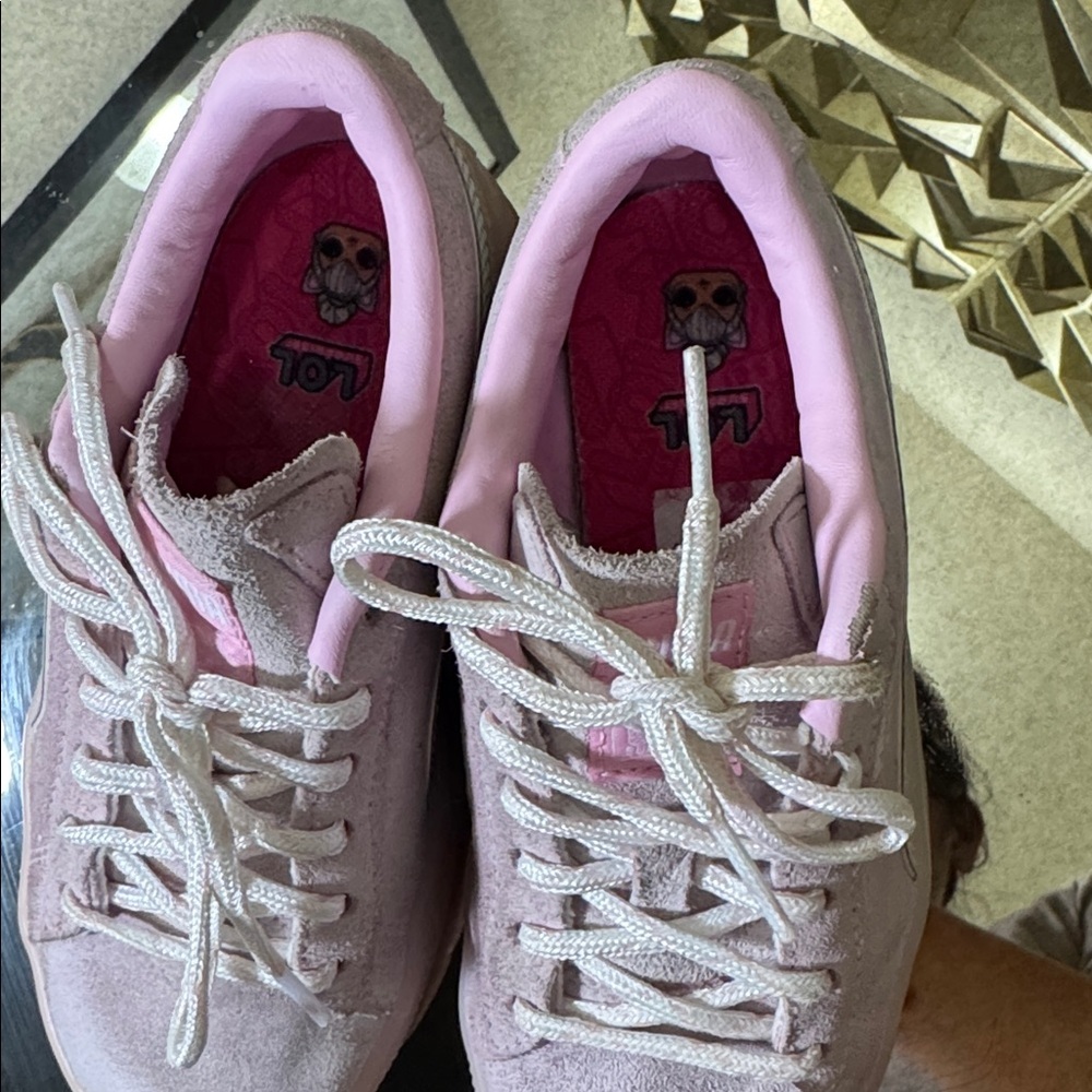 Pink  lol  Suede Sneakers with White Laces - Picture 2 of 7